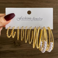 Geometric Multi-layer C- shaped Pearl Earrings Earrings set