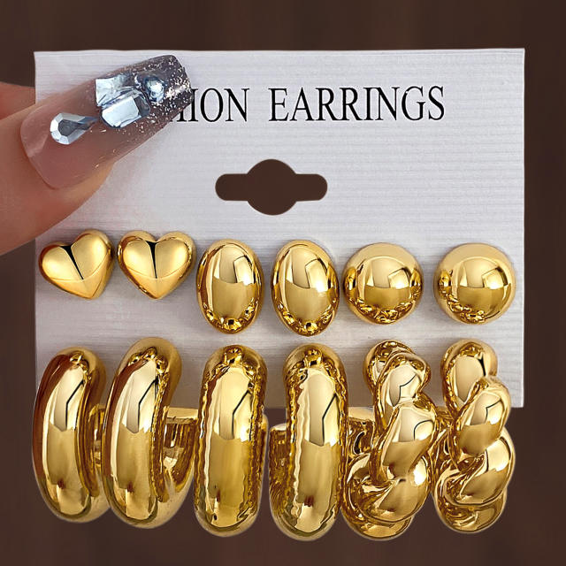 Personality water drop earrings complex C- shaped earrings suit 6 pairs wholesale chunky earrings set