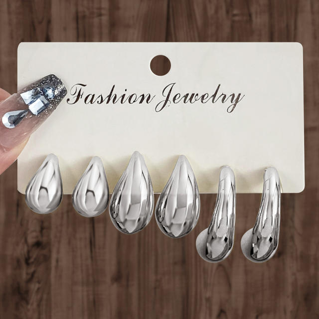 Personality water drop earrings complex C- shaped earrings suit 6 pairs wholesale chunky earrings set
