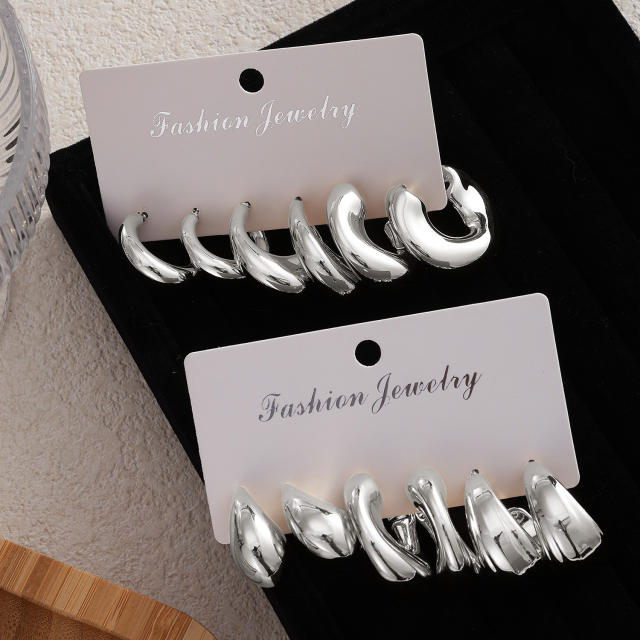 Personality water drop earrings complex C- shaped earrings suit 6 pairs wholesale chunky earrings set