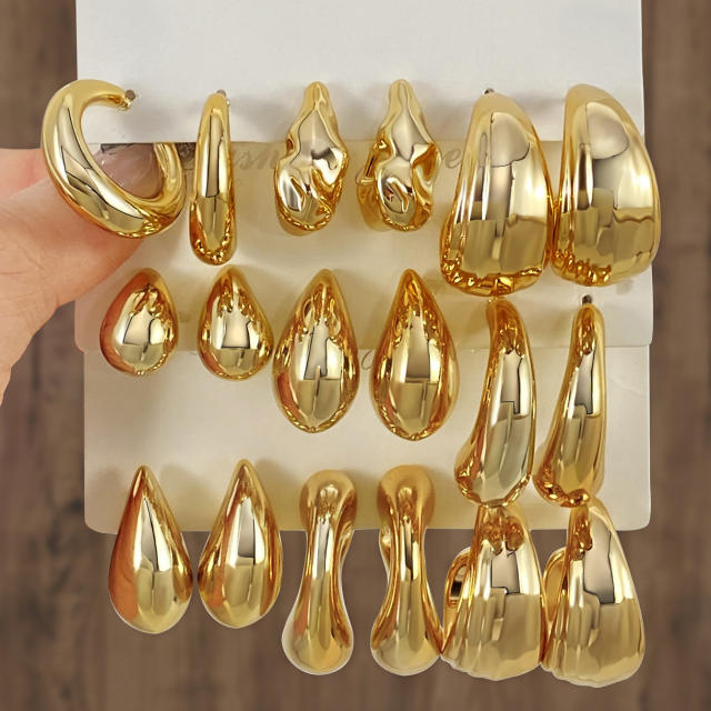 Personality water drop earrings complex C- shaped earrings suit 6 pairs wholesale chunky earrings set