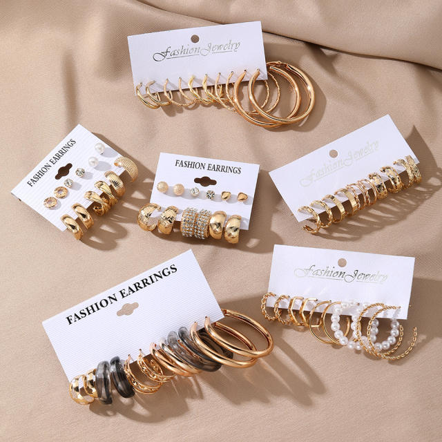 6-piece Set Creative Love Diamond Earrings Metal Earrings set hoop earrings set