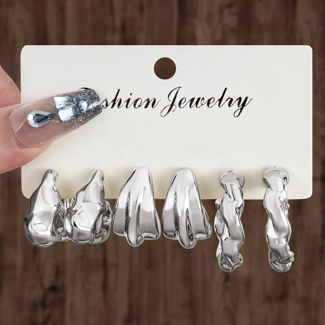 Personality water drop earrings complex C- shaped earrings suit 6 pairs wholesale chunky earrings set