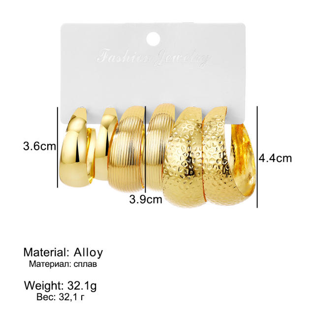 Personality exaggerated alloy earrings creative complex circle earrings suit 3-piece set
