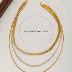 18KG dainty three layer gold chain tennis chain stainless steel necklace