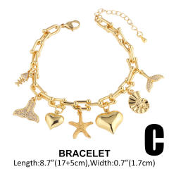 Ocean series chunky heart starfish charm bracelet gold plated copper bracelet