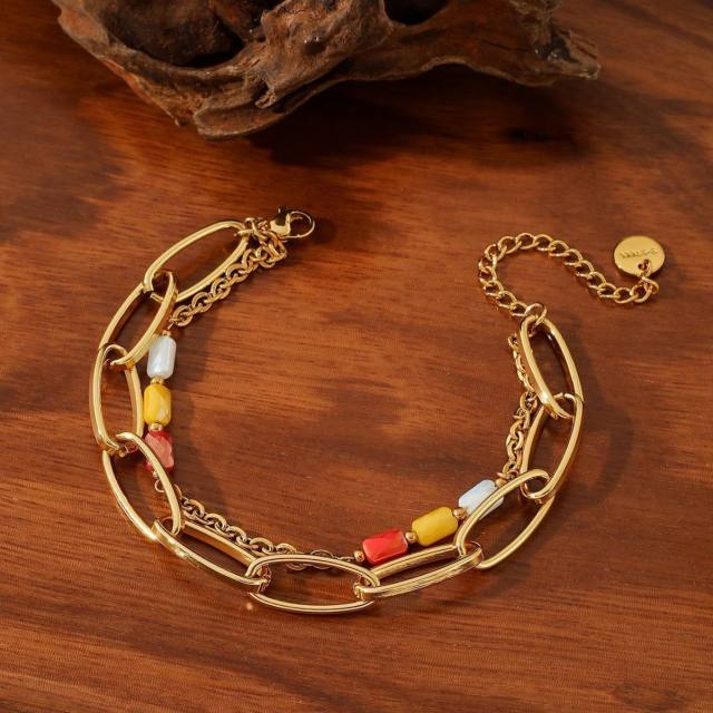 Bohemian stainless steel Gold Chain Miyuki Bead Women's Bracelet