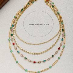 Gold Natural Stone Handmade Beaded Necklace 4 Layer stainless steel necklace