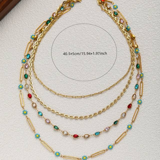 Gold Natural Stone Handmade Beaded Necklace 4 Layer stainless steel necklace