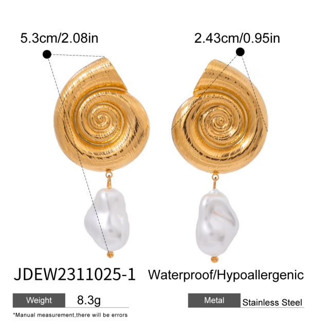 Vacation stainless steel conch necklace pearl earrings set collection