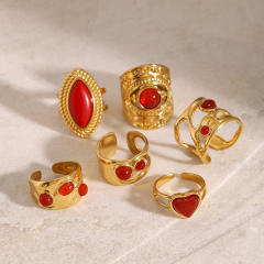 Vintage red agate stone statement stainless steel finger rings collection