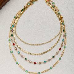Gold Natural Stone Handmade Beaded Necklace 4 Layer stainless steel necklace