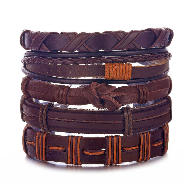 Men's DIY Woven suit Leather Bracelet Hot Selling Skull Beaded Punk Combination Bracelet