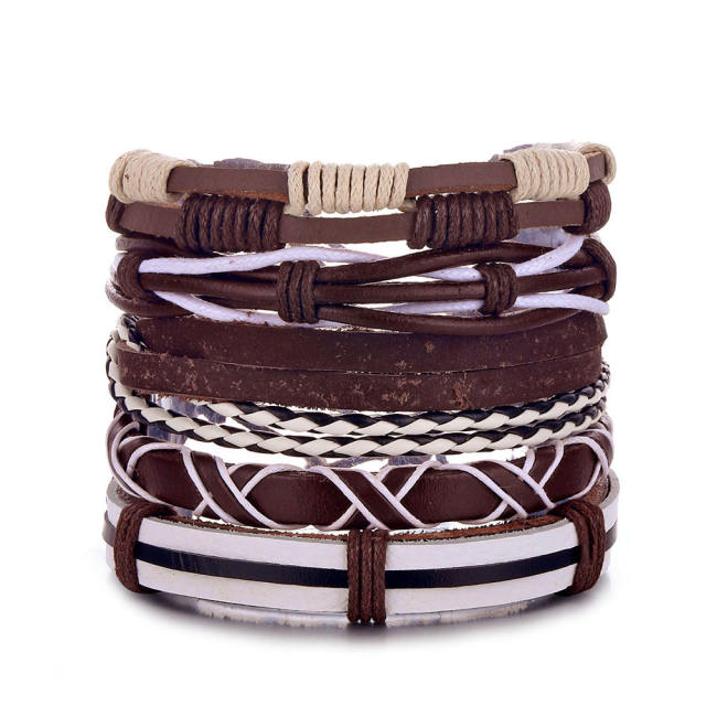 Men's DIY Woven suit Leather Bracelet Hot Selling Skull Beaded Punk Combination Bracelet