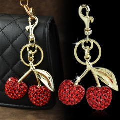 Delicate full diamond sweet cherry alloy keychain bag charm