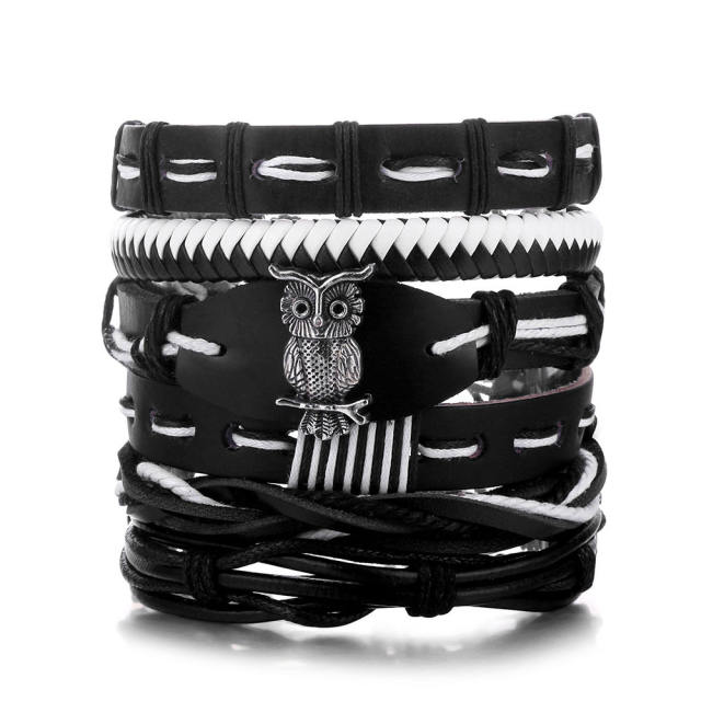 Men's DIY Woven suit Leather Bracelet Hot Selling Skull Beaded Punk Combination Bracelet