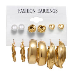 Fashion geometric hoop pearl earrings earrings suit 6-piece set