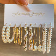 Fashion geometric hoop pearl earrings earrings suit 6-piece set