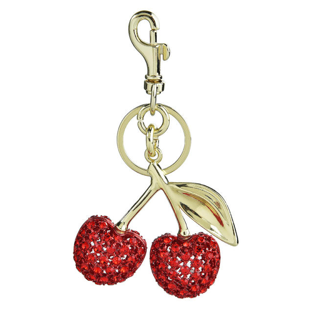 Delicate full diamond sweet cherry alloy keychain bag charm