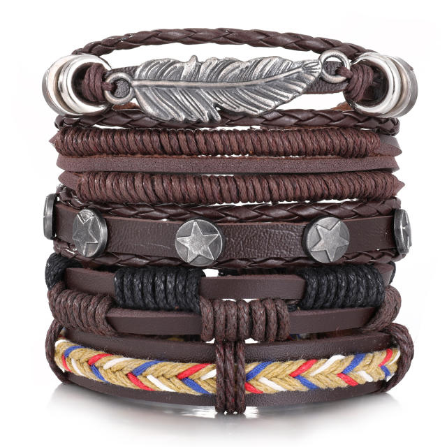Men's DIY Woven suit Leather Bracelet Hot Selling Skull Beaded Punk Combination Bracelet
