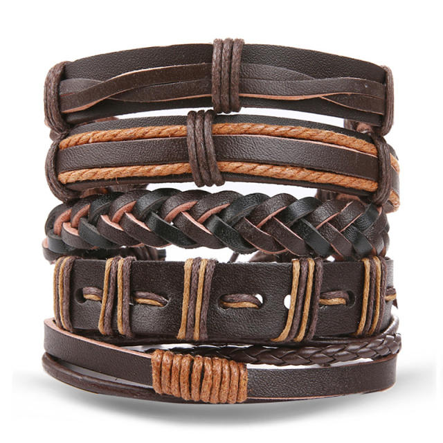 Men's DIY Woven suit Leather Bracelet Hot Selling Skull Beaded Punk Combination Bracelet