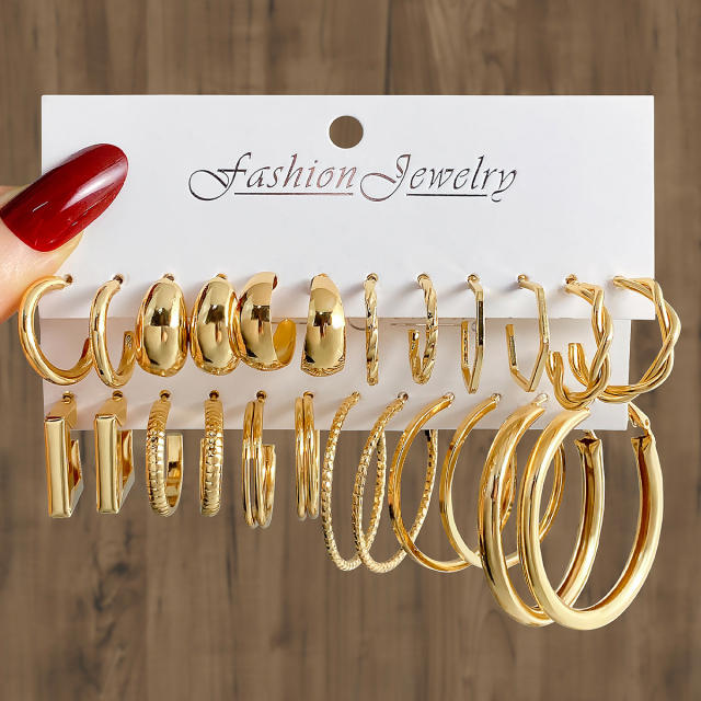 Fashion geometric hoop pearl earrings earrings suit 6-piece set