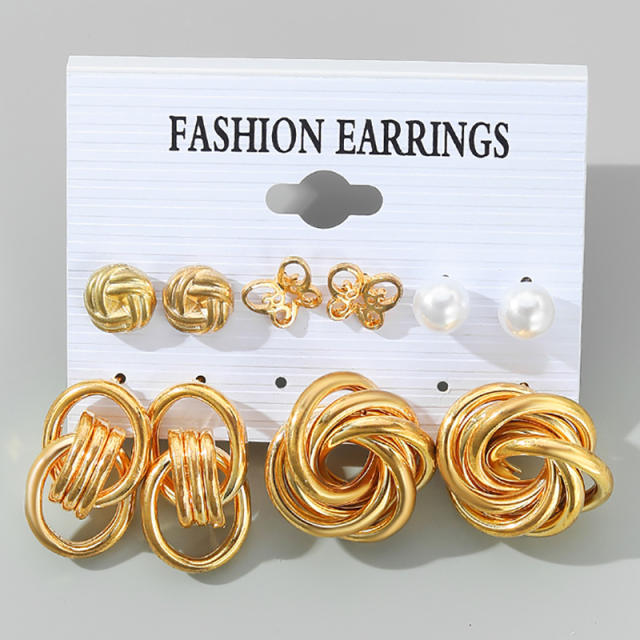 Fashion geometric hoop pearl earrings earrings suit 6-piece set