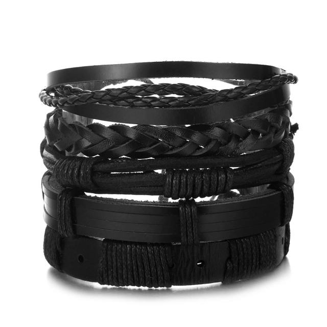 Men's DIY Woven suit Leather Bracelet Hot Selling Skull Beaded Punk Combination Bracelet