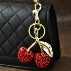Delicate full diamond sweet cherry alloy keychain bag charm