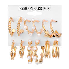 Fashion geometric hoop pearl earrings earrings suit 6-piece set