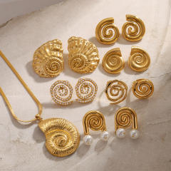 Vacation stainless steel conch necklace pearl earrings set collection