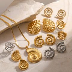 Vacation stainless steel conch necklace pearl earrings set collection