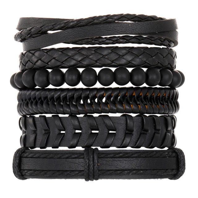 Men's DIY Woven suit Leather Bracelet Hot Selling Skull Beaded Punk Combination Bracelet