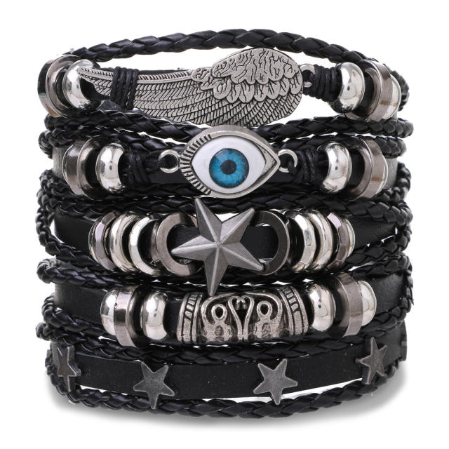 Men's DIY Woven suit Leather Bracelet Hot Selling Skull Beaded Punk Combination Bracelet