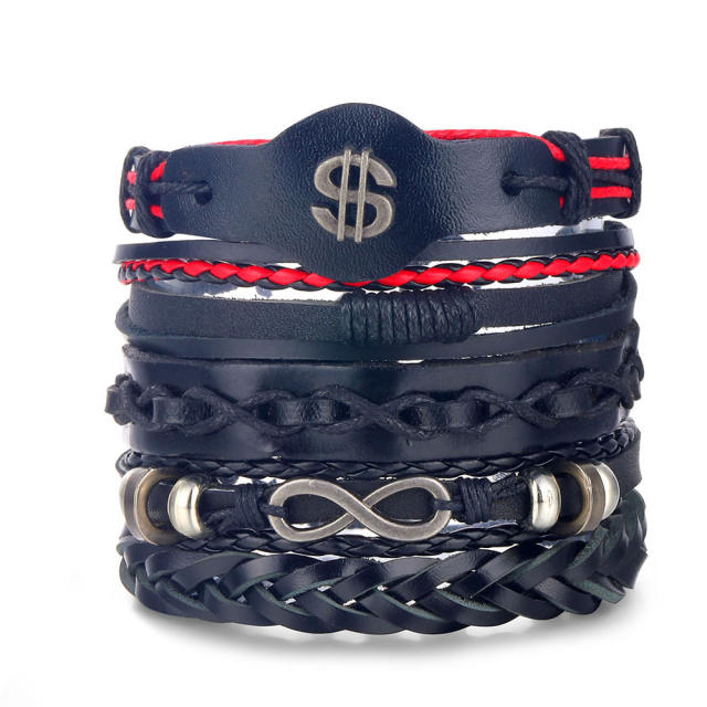 Men's DIY Woven suit Leather Bracelet Hot Selling Skull Beaded Punk Combination Bracelet