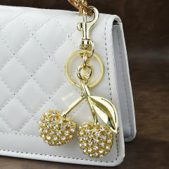 Delicate full diamond sweet cherry alloy keychain bag charm