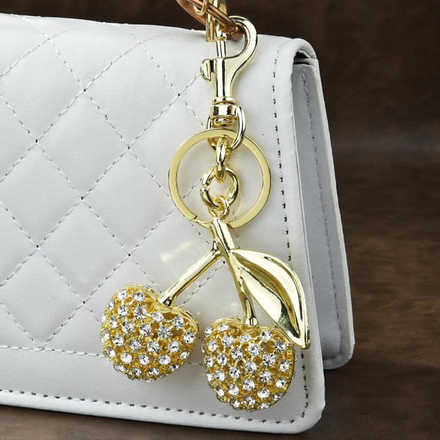 Delicate full diamond sweet cherry alloy keychain bag charm