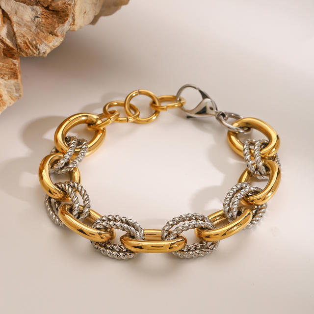Chunky mix color stainless steel chain bracelet