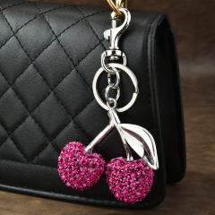Delicate full diamond sweet cherry alloy keychain bag charm