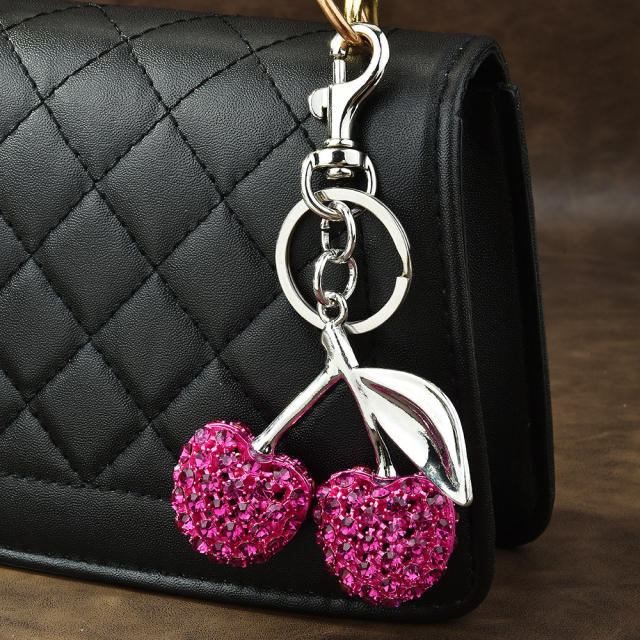 Delicate full diamond sweet cherry alloy keychain bag charm