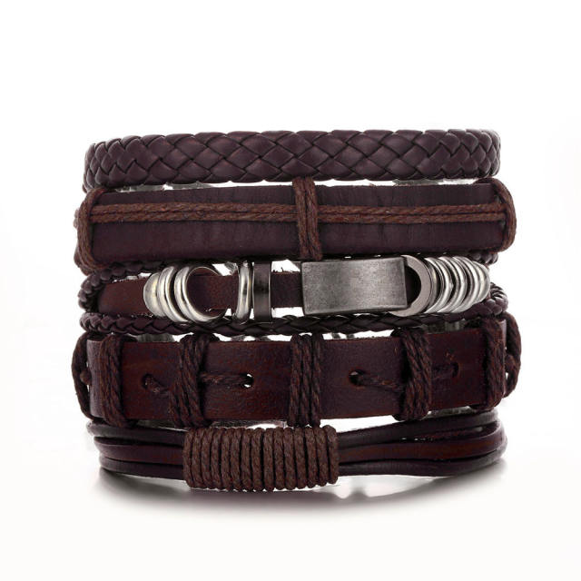 Men's DIY Woven suit Leather Bracelet Hot Selling Skull Beaded Punk Combination Bracelet
