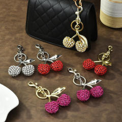 Delicate full diamond sweet cherry alloy keychain bag charm