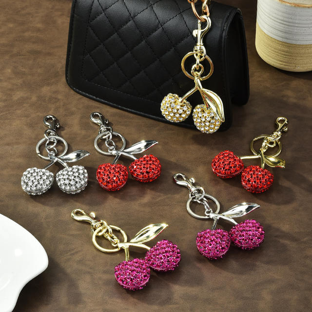 Delicate full diamond sweet cherry alloy keychain bag charm
