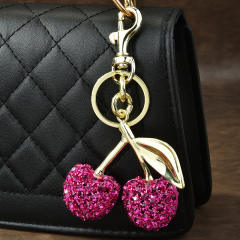 Delicate full diamond sweet cherry alloy keychain bag charm