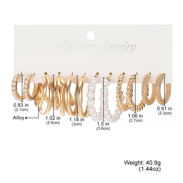 Fashion geometric hoop pearl earrings earrings suit 6-piece set