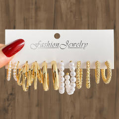 Fashion geometric hoop pearl earrings earrings suit 6-piece set