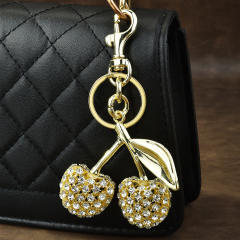Delicate full diamond sweet cherry alloy keychain bag charm