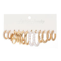 Fashion geometric hoop pearl earrings earrings suit 6-piece set