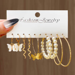 Fashion geometric hoop pearl earrings earrings suit 6-piece set