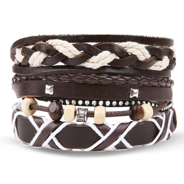 Men's DIY Woven suit Leather Bracelet Hot Selling Skull Beaded Punk Combination Bracelet